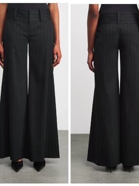 Alice & OLIVIA Ribbed Fabric Pants women's 12 black Wide Leg Trouser Sparkle 4